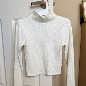 Aerie White Turtleneck Waffle Knit Top